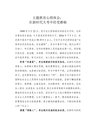 主题教育心得体会：在新时代大考中经受磨砺.docx