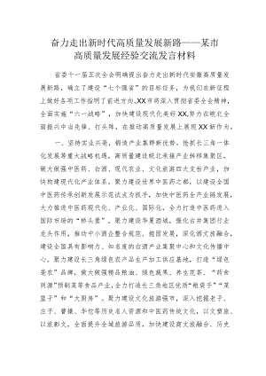 奋力走出新时代高质量发展新路——某市高质量发展经验交流发言材料.docx