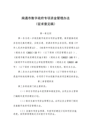 南通市数字政府专项资金管理办法 （征求意见稿）.docx