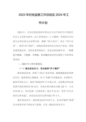 2023年纪检监察工作总结及2024年工作计划.docx