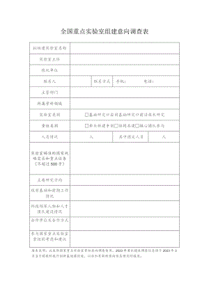 全国重点实验室组建意向调查表.docx