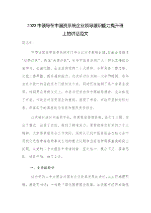 2023市领导在市国资系统企业领导履职能力提升班上的讲话范文.docx