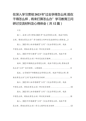 在深入学习贯彻2023年“过去学得怎么样现在干得怎么样将来打算怎么办”学习教育三问研讨交流材料及心得体会12篇供参考.docx