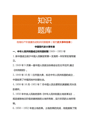 倪海杉户外直播互动知识问答题库（现代史大事年份表）.docx