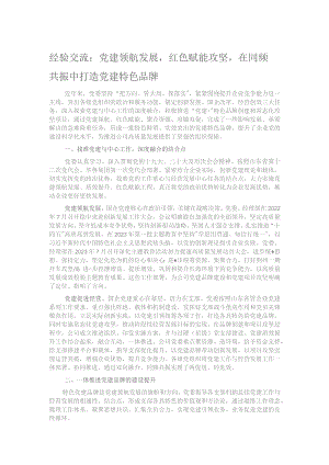 经验交流：党建领航发展 红色赋能攻坚 在同频共振中打造党建特色品牌.docx