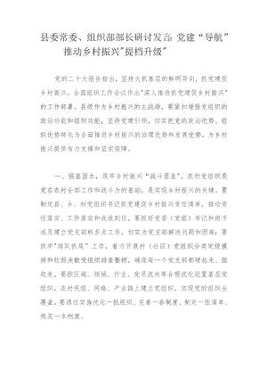 县委常委、组织部部长研讨发言：党建“导航”推动乡村振兴“提档升级”.docx