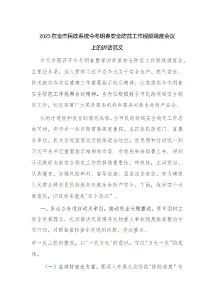 2023在全市民政系统今冬明春安全防范工作视频调度会议上的讲话范文.docx