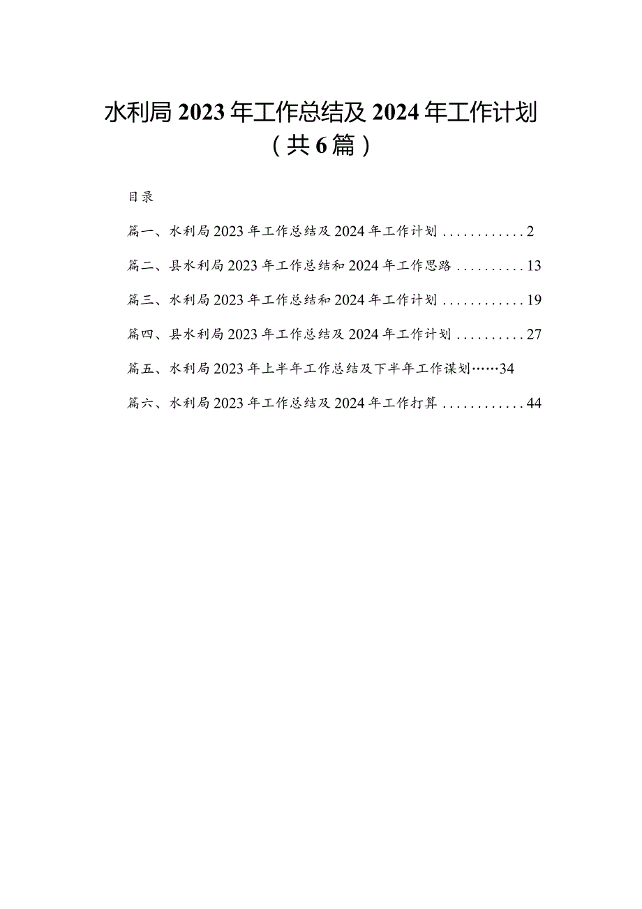 水利局2023年工作总结及2024年工作计划（共6篇）.docx
