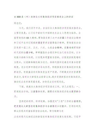 在XXX县（市）扶持壮大村集体经济项目推进会上的讲话.docx