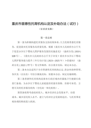 重庆市普惠性托育机构认定及补助办法（试行）（征.docx