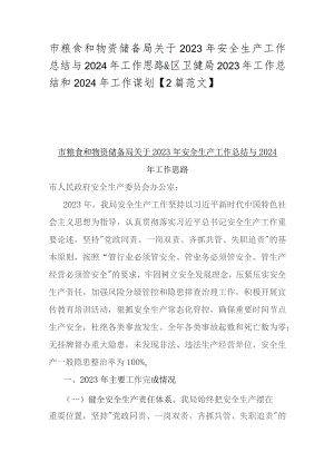 市粮食和物资储备局关于2023年安全生产工作总结与2024年工作思路&区卫健局2023年工作总结和2024年工作谋划【2篇范文】.docx