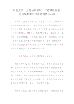 经验交流：党建领航发展红色赋能攻坚在同频共振中打造党建特色品牌.docx