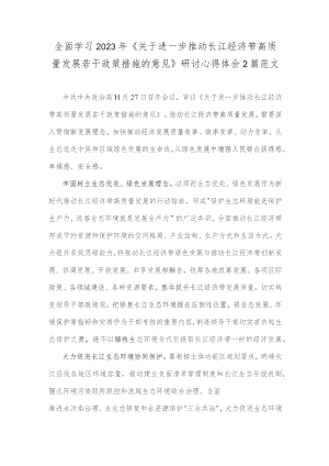 全面学习2023年《关于进一步推动长江经济带高质量发展若干政策措施的意见》研讨心得体会2篇范文.docx