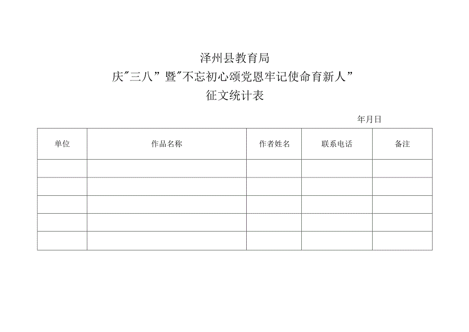 泽州县教育局庆“三八”暨“不忘初心颂党恩牢记使命育新人”征文统计表.docx