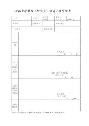 浙江大学教授研究员调离学校申请表.docx