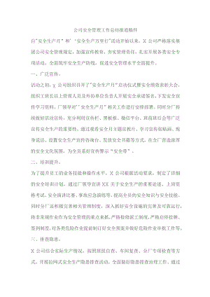 公司安全管理工作总结报道稿件.docx