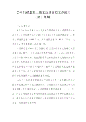 公司加强混凝土施工质量管控工作简报 （第十九期）.docx