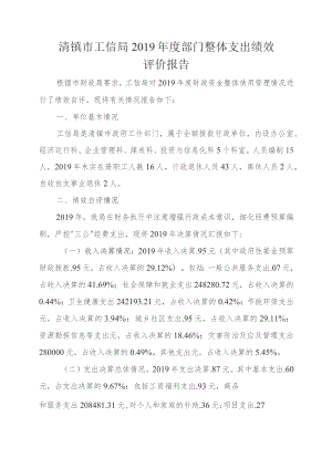 清镇市工信局2019年度部门整体支出绩效评价报告.docx