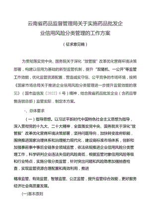 关于实施药品批发企业信用风险分类管理的工作方案（征求意见稿）.docx