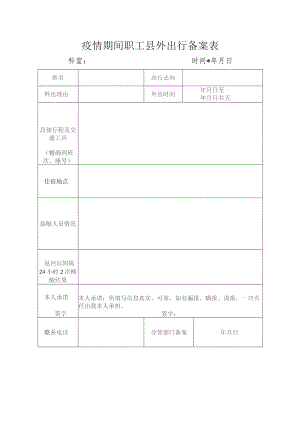 疫情期间职工县外出行备案表.docx