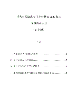 重大事故隐患专项排查整治 2023 行动：企业负责人“五带头”+七项职责+安全管理员职责+行动要点.docx