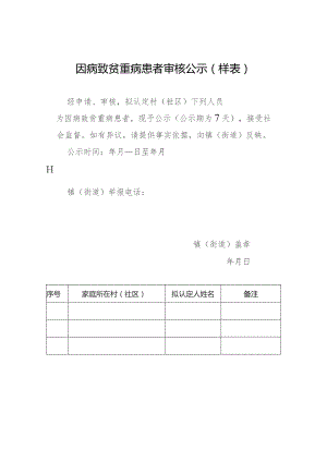 因病致贫重病患者审核公示样表.docx