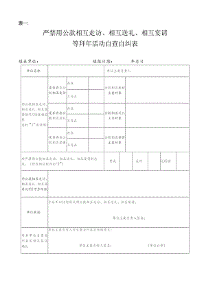 表一严禁用公款相互走访、相互送礼、相互宴请等拜年活动自查自纠表.docx