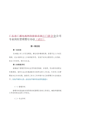 广东省广播电视网络股份有限公司江门新会分公司专业岗位管理暂行办法1 初稿-02.docx