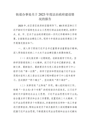 街道办事处关于2023年度法治政府建设情况的报告.docx