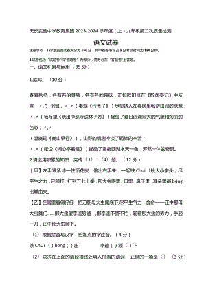 天长实验中学教育集团2023-2024学年度（上）九年级第二次质量检测.docx