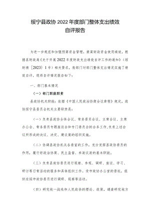 绥宁县政协2022年度部门整体支出绩效自评报告.docx