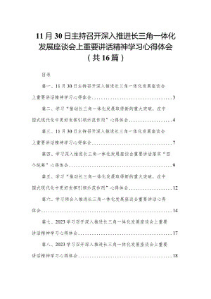 11月30日主持召开深入推进长三角一体化发展座谈会上重要讲话精神学习心得体会16篇(最新精选).docx