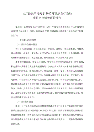 长汀县民政局关于2017年城乡医疗救助项目支出绩效评价报告.docx