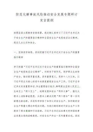 防范化解事故风险推动安全发展专题研讨发言提纲.docx