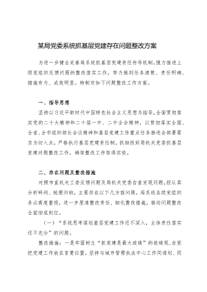 2023某局党委系统抓基层党建存在问题整改方案.docx