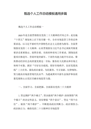 甄选个人工作总结模板通用多篇.docx