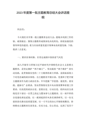 2023年度第一批主题教育总结大会讲话提纲.docx