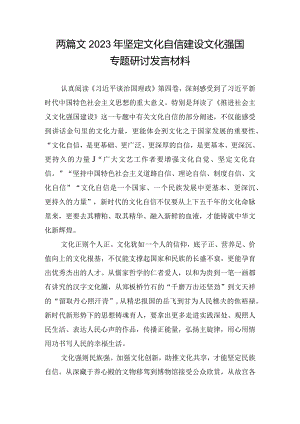 两篇文2023年坚定文化自信建设文化强国专题研讨发言材料.docx