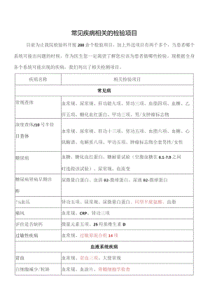 常见疾病的相关检验项目.docx