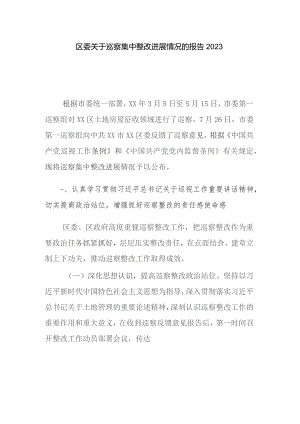 区委关于巡察集中整改进展情况的报告2023.docx