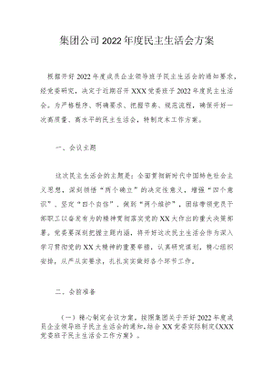 集团公司2022年度民主生活会方案.docx