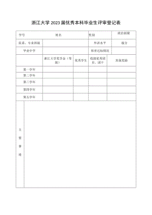 浙江大学 届本科优秀毕业生评审登记表.docx