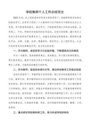 学校教师个人工作总结范文个人述职报告民主评议党员个人工作汇报.docx