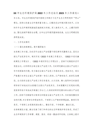 XX市生态环境保护局2022年工作总结及2023年工作谋划.docx