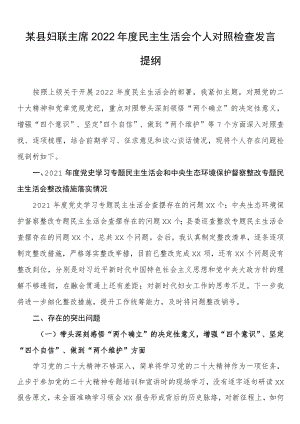 某县妇联主席2022-2023年度六个带头民主生活会个人对照检查发言提纲.docx