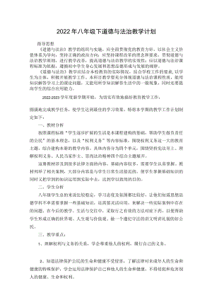 2022年八年级下道德与法治教学计划.docx