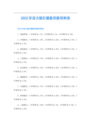 2023年各大银行最新存款利率表.doc