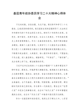 基层青年政协委员学习二十大精神心得体会通用版(三篇).docx