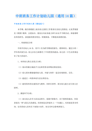 中班班务工作计划幼儿园（通用14篇）.doc