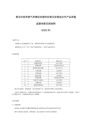 青岛市家用燃气用橡胶和塑料软管及软管组合件产品质量监督抽查实施细则2022年.docx